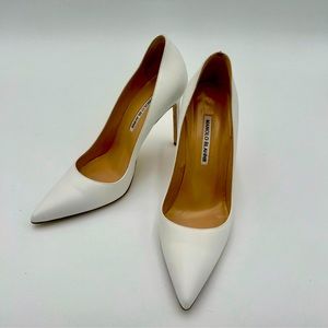 HOT!! Manolo Blahnik BB White Leather 105mm Pumps size 39